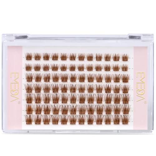 EMEDA Brown Individual Cluster Lashes D Curl Mix 8mm 10mm 12mm Brown DIY Eyelash Extensions Clear Band Natural Look Light Brown Lash Clusters Colored Cluster lashes (LB mix)
