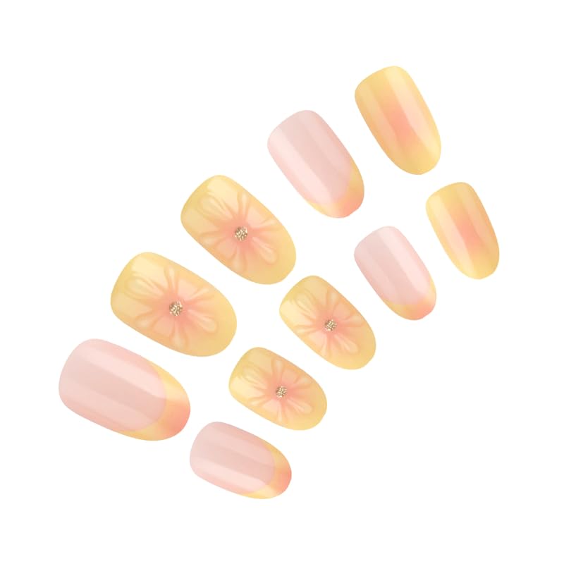 Nymora 24PCS Yellow Flower 3D Press on Nails - Summer Jelly Gel Nail Art Kit with Glue Strips & File for Instant Elegance