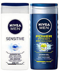 NIVEA Nivea MEN Shower Gel Twin Set SENSITIVE & POWER FRESH Body, Face & Hair Wash 2 x 250ml Exclusive Selection from Kingdom Supplies.