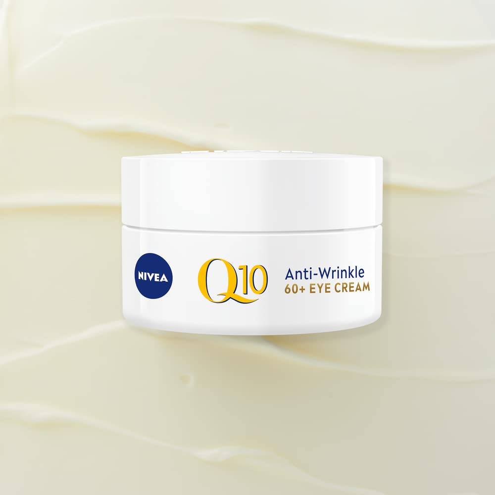 NIVEA Q10 60+ Anti-Puffiness Eye Cream (20ml), Anti-Wrinkle Eye Cream with Triple Strength Formula Made with Q10, Rose Petal Oil, and Calcium, Designed for 60+ Skin