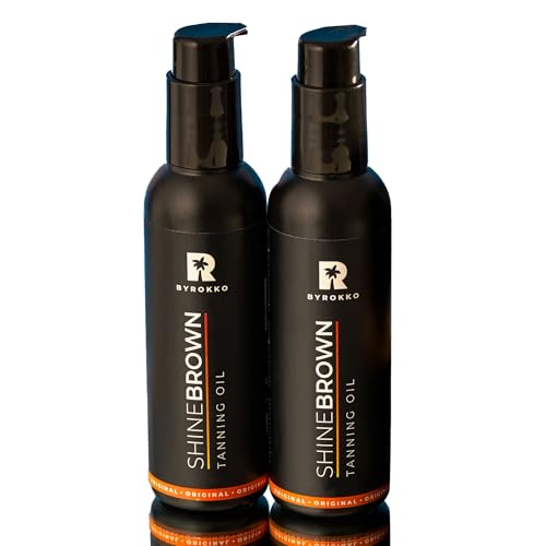 BYROKKO Shine Brown Premium XXL Tan Accelerator Oil, for Sunbed & Outdoor Sun,Tanning Achieve a Natural Tan with Natural Ingredients. Coconut Oil, Walnut Oil, Hazelnut Oil, (150 ml)