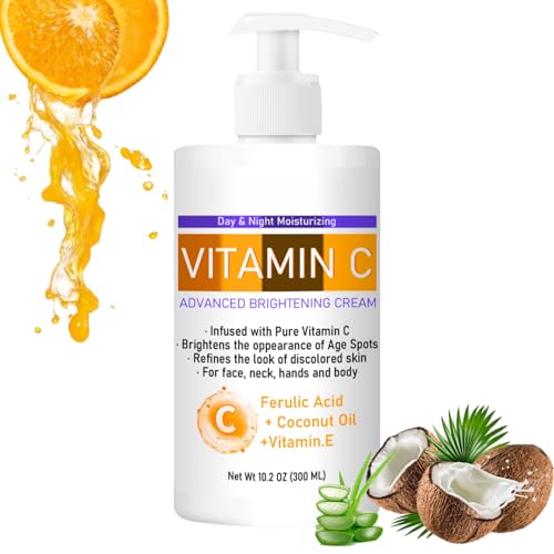 Vitamin C Cream, Advanced Vitamin C Body Cream, Large-capacity Body Lotion, Body Moisturiser with Cocount Oil and Vitamin E, Dry Skin Moisturiser 300ml