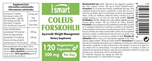 SUPERSMART Supersmart - Coleus Forskohlii 200 mg Per Serving - Natural Supplement Help Control Appetite & Reduce Intraocular Pressure | Non-GMO & Gluten Free - 120 Vegetarian Capsules