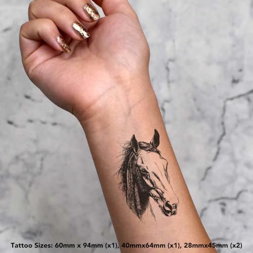 Azeeda 4 x 'Horse Portrait' Temporary Tattoos - Water Resistant, Skin-Safe, Non-Toxic Transfers, Mixed Sizes (TO00082082)