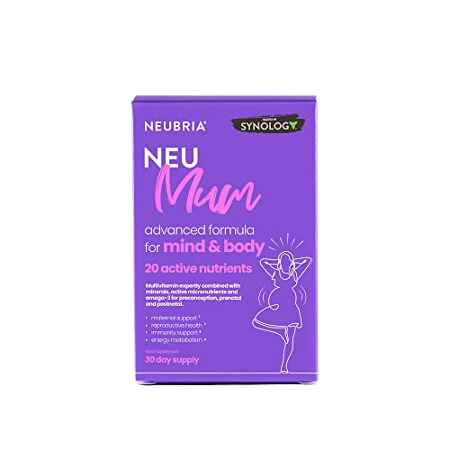 NEUBRIA NEU Mum Multivitamin & Omega-3 - Preconception, Pregnancy, Postnatal, Breastfeeding Support with Omega-3, Folic Acid, Vitamin D & Iron - Prenatal Supplement for Mum & Baby - 30 Tablets