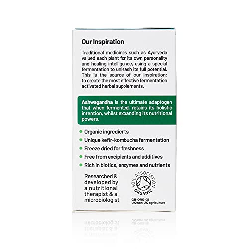 Living Nutrition Organic Fermented Ashwagandha (60 Capsules) | Support Sleep and Stress Reduction | 600mg Fermented Ashwagandha per Serving