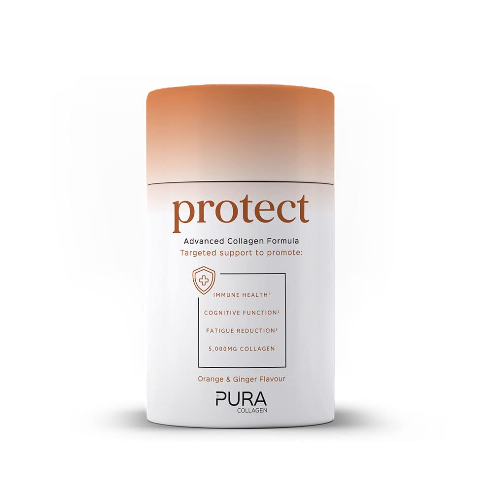 Pura Collagen Powdered Supplement (Protect) 5,000mg Bioactive Collagen PeptidesĀ® with Added Vitamin B12, Vitamin D3 and Natural Ginger Root Extract