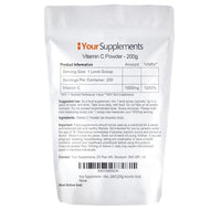 YourSupplements Vitamin C Powder 200g - Ascorbic Acid | 100% Pure British Pharmaceutical Grade | Non-GMO | Scoop Included