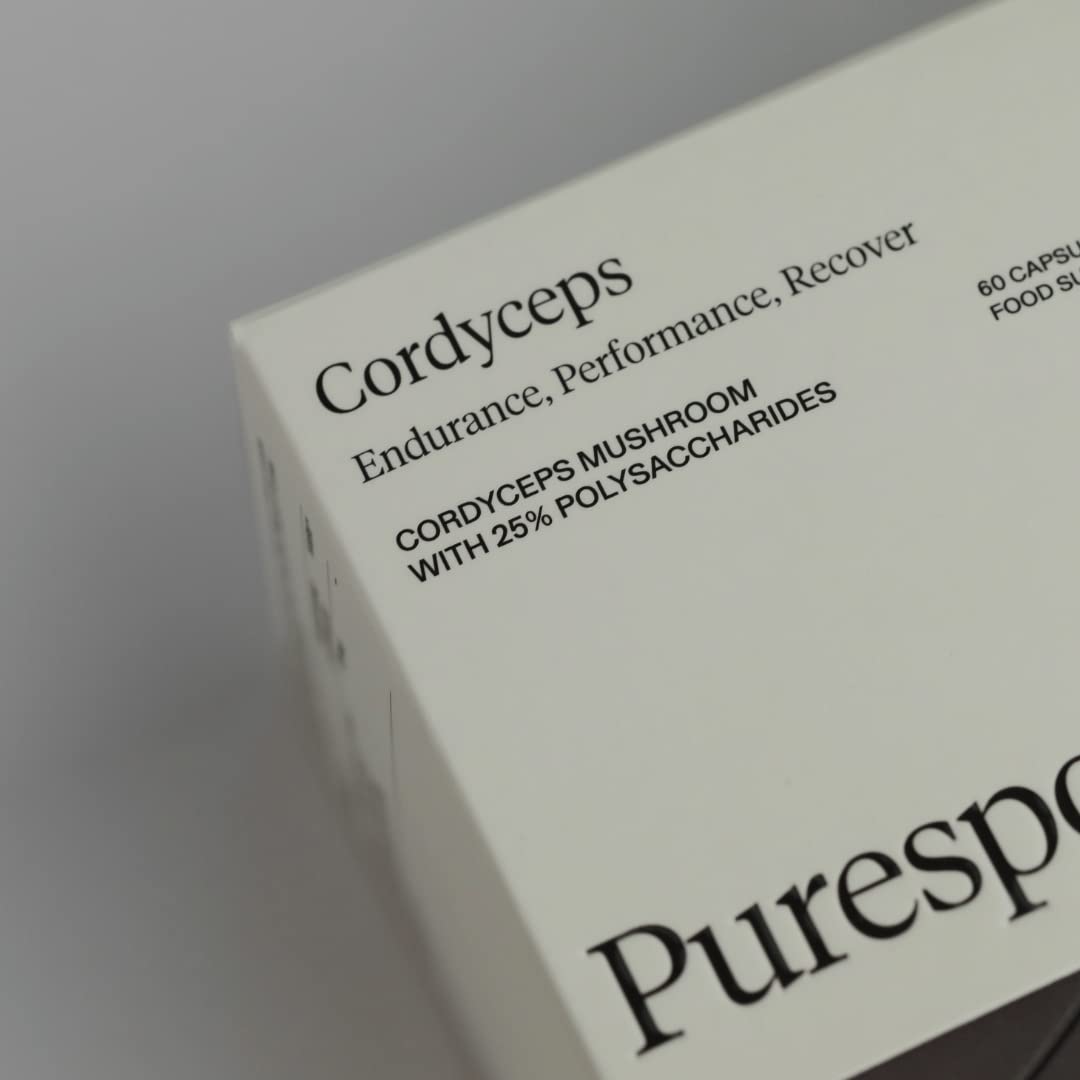 Puresport Cordyceps Supplement | 60 Capsules | Cordyceps Mushrooms with 25% Polysaccharides | Cardiovascular Cordyceps, Endurance, Performance and Recover