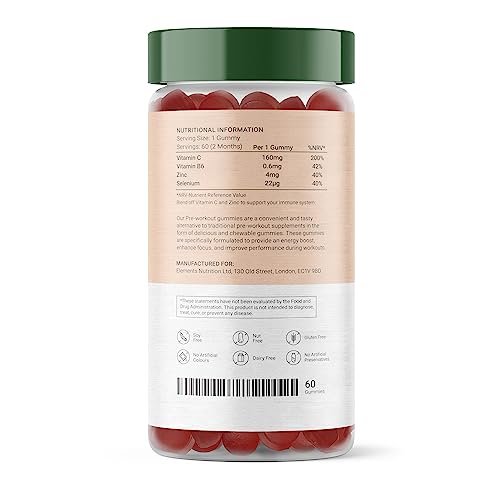 27 Elements Immune System Booster Gummies | 2 Months Supply - 60 Vegan Gummies | High Potency | Vitamin C | Vitamin B6 | Zinc | Selenium | for The Ultimate Boost to Your Immune System | Natural Raspberry Flavour