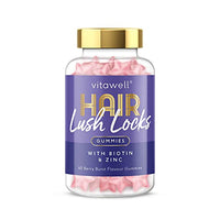Vitawell Hair Lush Locks Gummies | 60 Vegetarian Mixed Berry Flavour Gummies | 2 a Day | Biotin with Zinc & Vitamin E | 1 Month Supply | by Vitawell