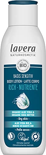 lavera basis sensitiv Body Lotion Rich - Body Lotion with organic Aloe Vera & organic Shea Butter - 24h intense moisture for dry skin - Natural Cosmetics - vegan - organic (1 x 250 ml)