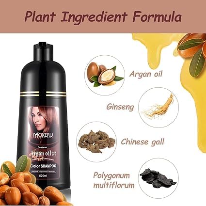 Natural Organic Coconut Oil/Argan Oil Essence Hair Color Shampoo,3in1 (Dark Brown 02)