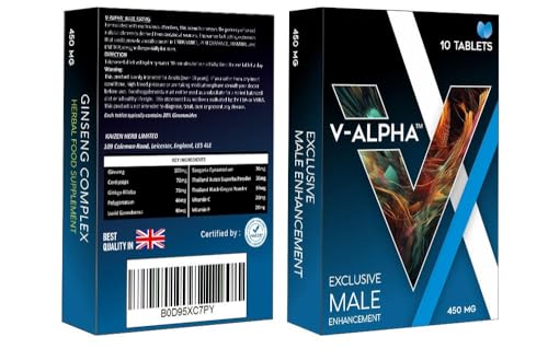 V-ALPHA - Longer, Stronger, and Harder – Performance and Stamina Endurance Booster Herbal Supplement for Men with Ginseng – 10 Tablets