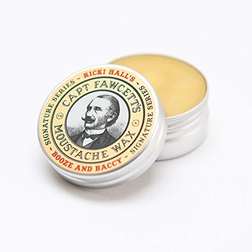 CAPTAIN FAWCETT Captain Fawcett Ricki Hall’s Booze & Baccy Moustache Wax 15ml – Firm Hold Moustache Styling Wax for Men – Whiskey, Honey & Tobacco Scented Grooming Wax for a Classic Finish