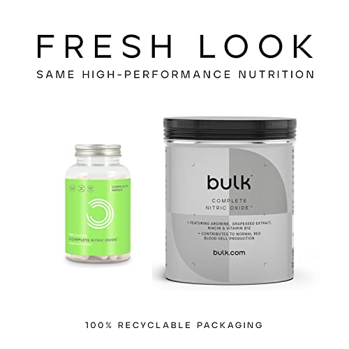Bulk Complete Nitric Oxide Capsules, Pre Workout, Pack of 180, Packaging May Vary
