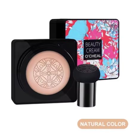 Generic Mushroom Head Air Cushion CC Cream, Natural – Full Coverage Foundation & Moisturizing Concealer, Long-Lasting BB Cream Makeup Base with Mushroom Sponge Applicator