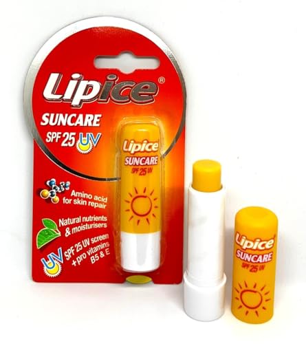 Lipice Suncare SPF 25 UV Lip Balm with Amino Acid, Natural Nutrients, Vitamins B5 & E