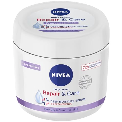 NIVEA Body Repair & Care Cream (400ml Jar), Sensitive Moisturising Cream with NIVEA DEEP MOISTURE SERUM, Body Cream with Strengthening Formula, Body Cream for Dry Skin