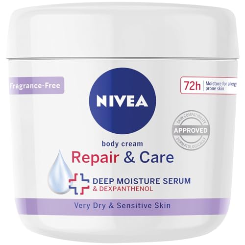 NIVEA Body Repair & Care Cream (400ml Jar), Sensitive Moisturising Cream with NIVEA DEEP MOISTURE SERUM, Body Cream with Strengthening Formula, Body Cream for Dry Skin