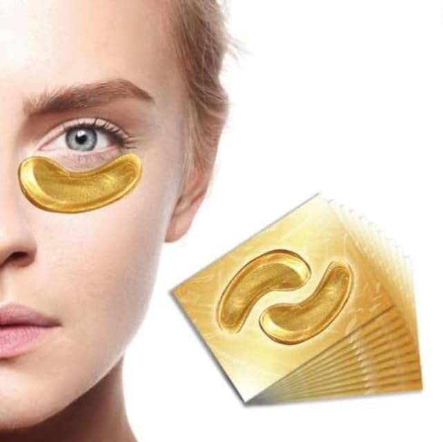 x10 Pair Crystal Collagen 24K Gold Powder Gel Eye Mask Sheet - Anti Aging, Under Eye Patches, Dark Circles & Puffiness, Skincare, Anti Wrinkle