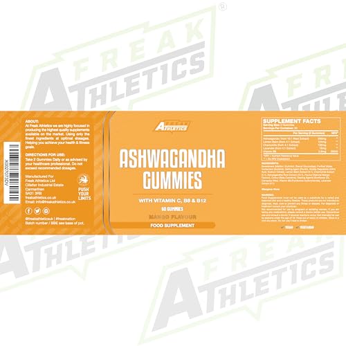 Freak Athletics Ashwagandha Gummies with Vitamin B6, 3000mg High Strength, 60 Count