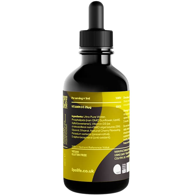 Lipolife LVD1 - Liposomal Vegan Vitamin D3 and Vitamin K2 - Cherry & Vanilla Flavour 60ml - lipolife