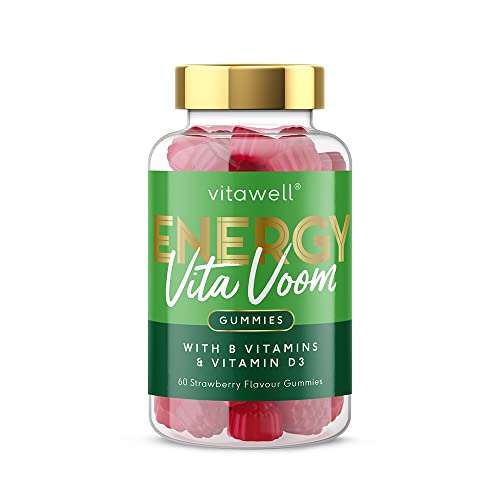 Vitawell Energy Vita Voom Gummies | 60 Strawberry Flavour | 2 a Day Chewable Vitamins | Vitamins B6, B12 and Niacin Contribute to The Reduction of Tiredness & Fatigue | 1 Month Supply | by Vitawell