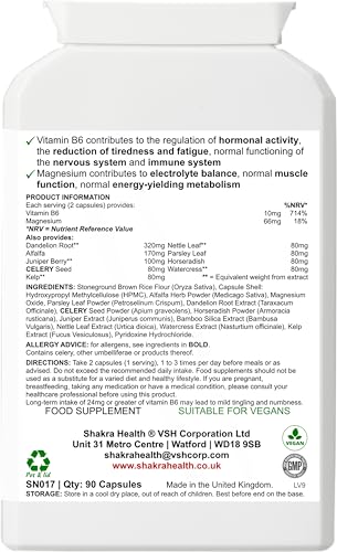 Shakra Health Fluid Flush | Natural & Gentle Water Release Tablets, 90 Capsules. Hormonal, Electrolyte & Fluid Maintenance Blend.