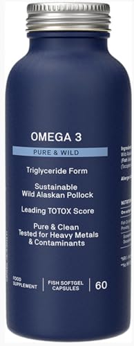 Natroceutics Omega 3 Pure & Wild 60 Softgel Capsules| Triglyceride Form| Made from Sustainable Wild Alaskan Pollock| Leading TOTOX Score| Pure & Clean Tested for Heavy Metals & Contaminants|