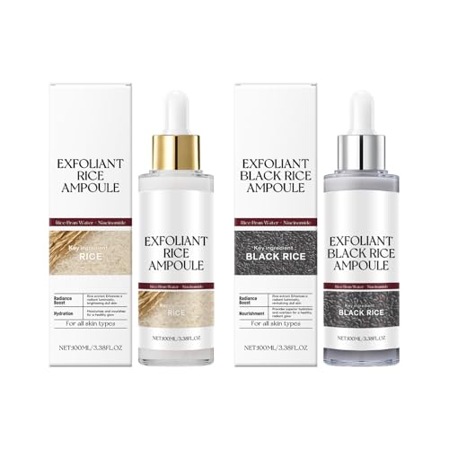 2PCS Peel Shot Glow Rice Ampoule Duo White Rice + Black Rice Ampoule,Face Scrub Exfoliator Pore Minimizer for Face