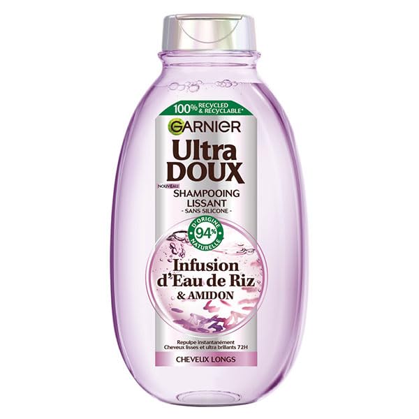 Garnier Ultra Doux - Softness & Shine Smoothing Shampoo with Rice Water Infusion - Unruly and Unruly Hair - 250 ml