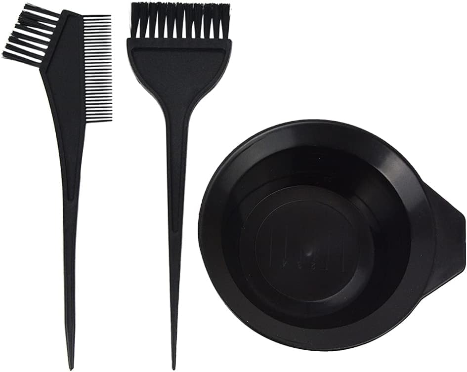 Generic Hair Dye Set (3 Pcs) Hair Dye Set Colouring Tint Tool Brush Kit Double-Sided Comb Brush with Mixing Bowl Hairdressing & Highlighting Home Accessories for Men Women & Girls