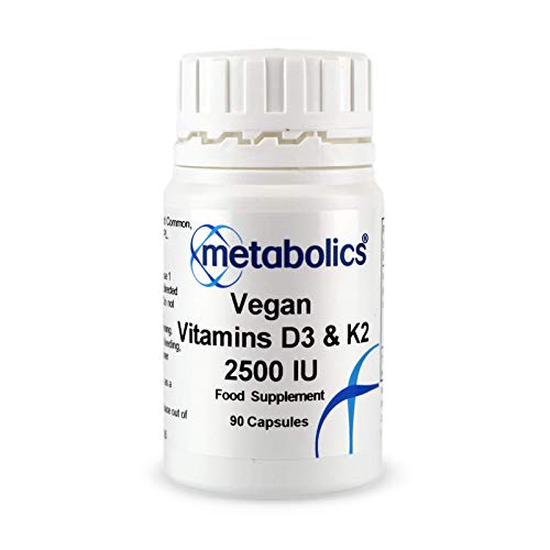 Metabolics Vegan Vitamin D3 and K2 2500 IU | Vegan Vitamin D Supplement | Vitamin D and K2 Complex- Made in The UK, Supports Healthy Bones, Teeth and Cell Division