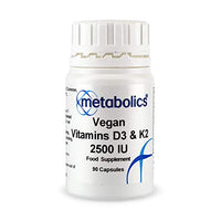 Metabolics Vegan Vitamin D3 and K2 2500 IU | Vegan Vitamin D Supplement | Vitamin D and K2 Complex- Made in The UK, Supports Healthy Bones, Teeth and Cell Division