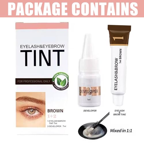 DMQ Eyebrow and Eyelash Set,Brown Eyebrow Color Cream,Eyebrow Dye Kit,Lasts Up to 4 Weeks,Formula Brow Tint with Brush,Brown eyelash dye