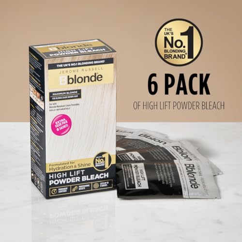 Jerome Russell Bblonde High Lift Bleach Powder - Hair Bleach for Blonde to Dark Brown Hair Colour with Mineral Oils for Hair Care, Blonde Hair Dye Lifts 6-9 Shades, Pack of 6 Sachets inside (6 X 25g)