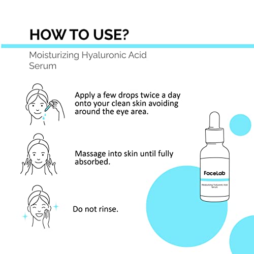 FaceLab Hyaluronic Acid Serum, Deep Hydration, Anti-Aging, Reduces Fine Lines and Wrinkles, Soothes Irritated Skin, Improves Texture, for All Skin Types, 30ml