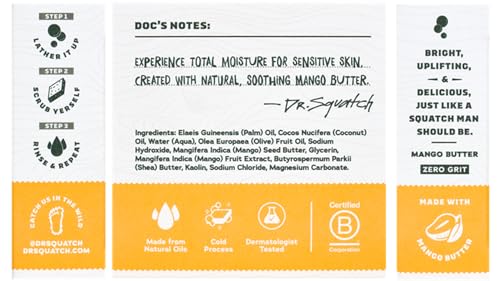All Natural Soap Bar for Men, Total Moisture Mango Butter, 5 oz, Ultra Moisturizing, Nourishing for Sensitive Skin by Dr. Squatch