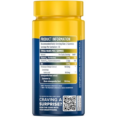 Wellgard Himalayan Shilajit Gummies – Formulated with Ashwagandha, B-Vitamins, and Zinc, Vegan