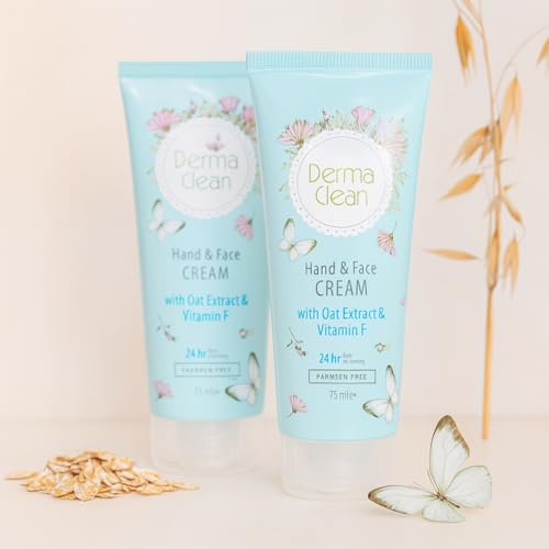 Derma Clean Hand & Face Cream with Oat Extract & Vitamin F – Moisturizing, Anti-Inflammatory, Brightening & Fast-Absorbing Formula, 75ml