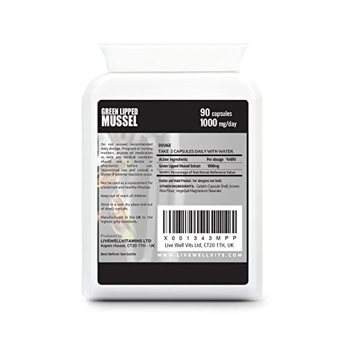 Livewell Vitamins For Life Live Well Vitamins for Life - Green Lipped Mussel for Humans - 1000 Mg Capsules - Rich in Omega 3 - Naturally Sourced & Preservative Free Formula - for Better Bones & Joints - 90 Capsules Bottle