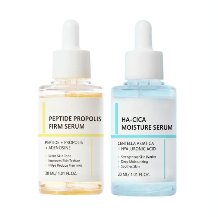 IZBEAUVO Peptide Propolis & HA-CICA Serum Set | Dual Action for Firming, Hydration, & Skin Soothing | Brightens, Nourishes & Reduces Fine Lines | 2 x 30ml