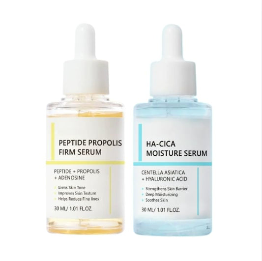 IZBEAUVO Peptide Propolis & HA-CICA Serum Set | Dual Action for Firming, Hydration, & Skin Soothing | Brightens, Nourishes & Reduces Fine Lines | 2 x 30ml