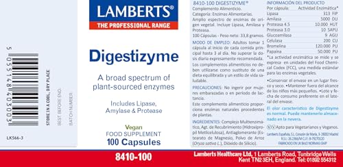 Lamberts Digestizyme – Broad Spectrum Plant Enzymes for Protein & Digestion – 100 Capsules