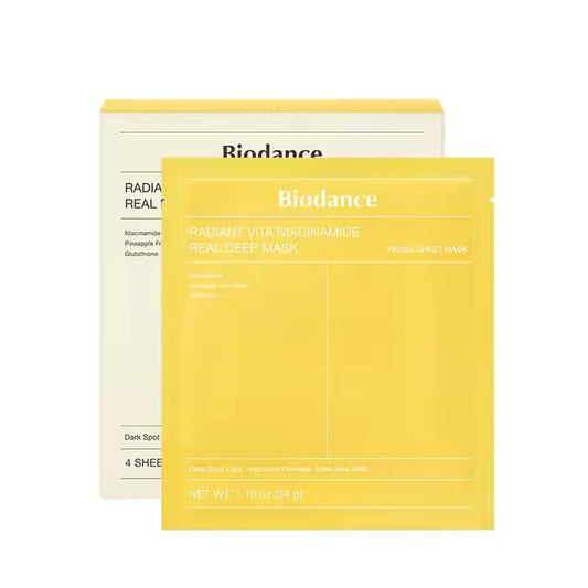 Generic Radiant Vita Niacinamide Real Deep Mask (4 Sheets) - K-Beauty Face Mask for Dark Spot Correction, Brightening, Dullness, Uneven Skin Tone - Overnight Hydrogel Absorption
