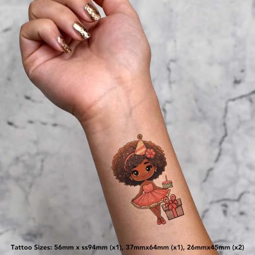 Azeeda 4 x 'Cute Party Girl' Temporary Tattoos - Water Resistant, Skin-Safe, Non-Toxic Transfers, Mixed Sizes (TO00084282)
