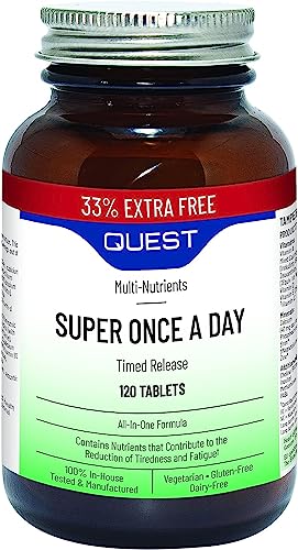 Quest Super Once A Day Multivitamin & Minerals Tablets. 17 Vitamins & 12 Minerals With Vitamin A, B, C, D, Iron & Zinc For Men & Women. For Optimal Health, Reduces Fatigue & Immunity (120 Tablets)