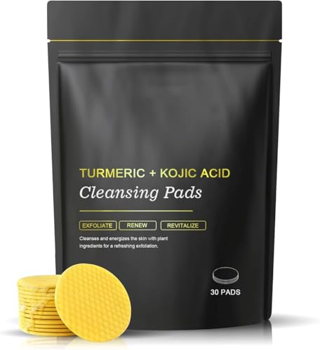 Turmeric Kojic Acid Cleansing Pads,30PCS Turmeric Face Scrub Pads with Vitamin C,Kojic Acid and Turmeric Cleansing Pads for Exfoliation - Made With Vitamin B5