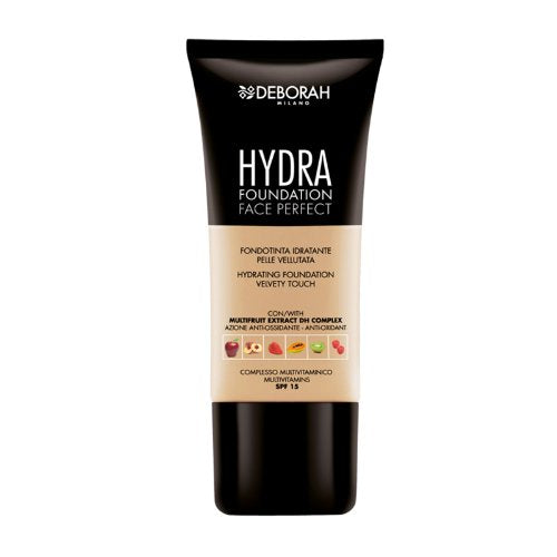 DEBORAH Deborah Milano Hydra Foundation. Italian made in shades of Beige and Rose. Extracts of 6 fruits, Anti Oxidant action,Hydrating and long lasting. 30ml 04B Deep Beige